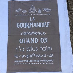 French Tea Towel Grey Cotton  Gourmandise begins when you are no longer hungry